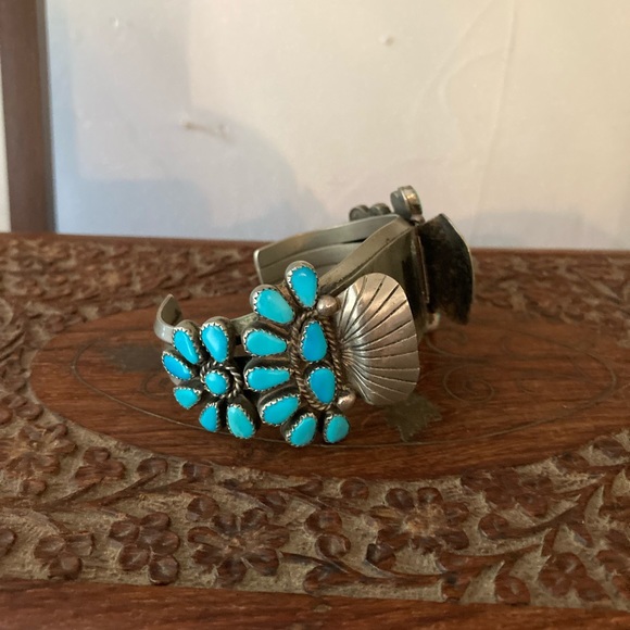 Jewelry - Vintage Sterling Silver and Turquoise watch cuff.